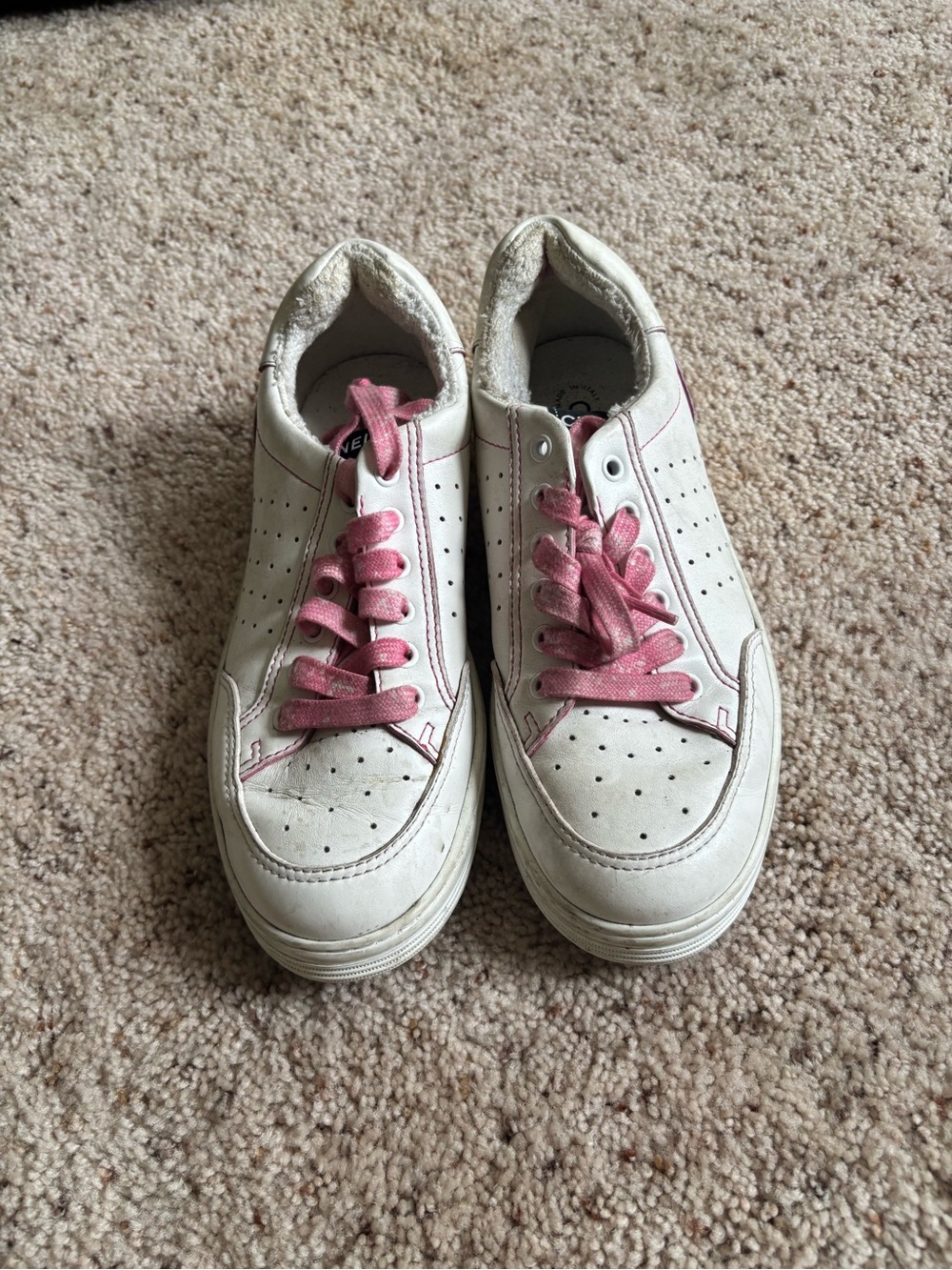 Chanel "CHA NEL" Pink and White Logo Sneakers
